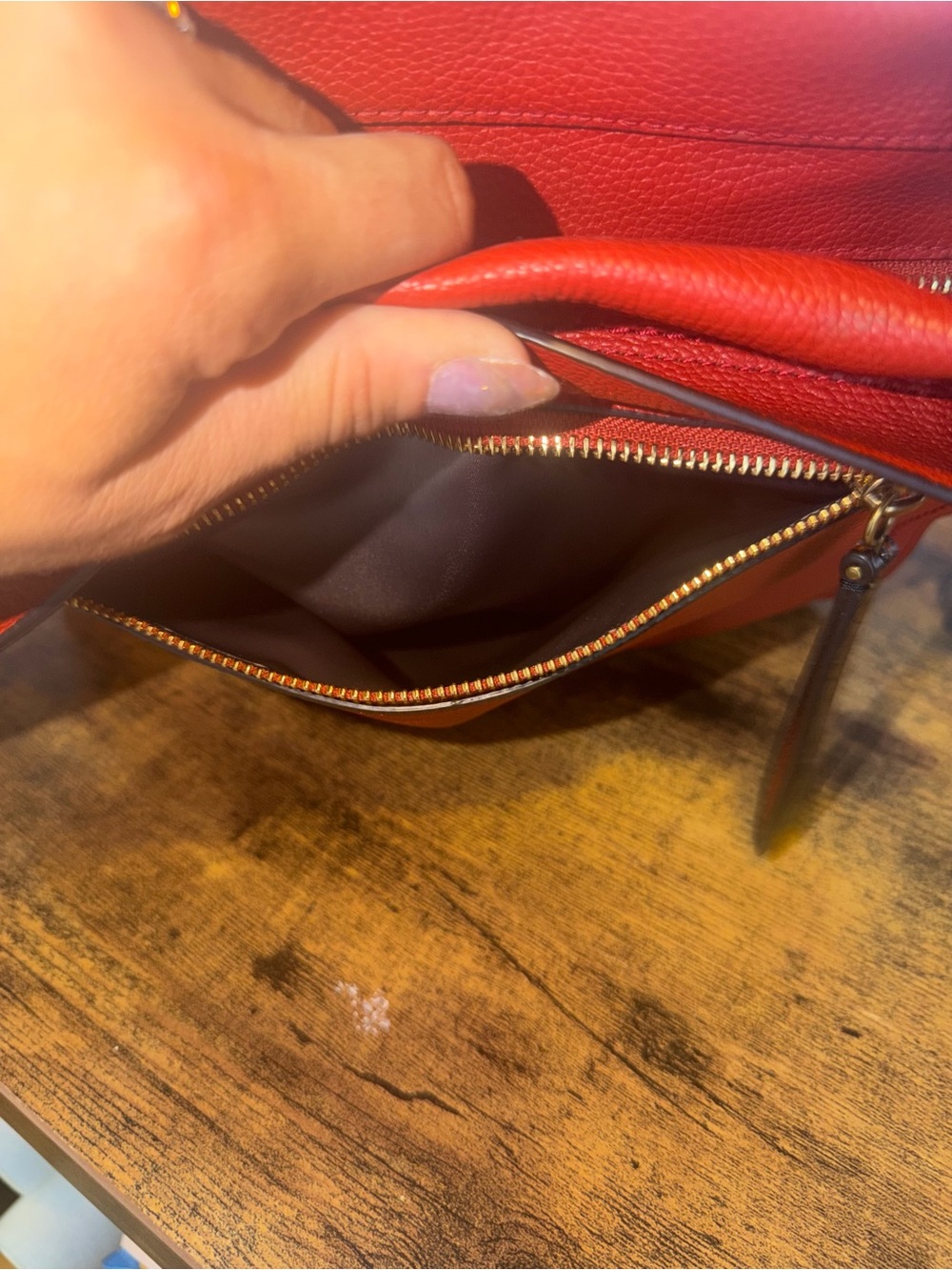 Henri Bendel Orange-Red Pebbled Leather Shoulder Bag with Snakeskin Accent - Picture 7 of 12